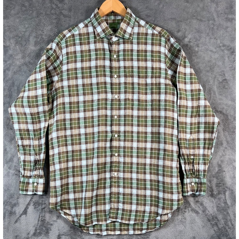 Sid Mashburn 100% Linen Shirt Mens Large Green Button Front Long Sleeve